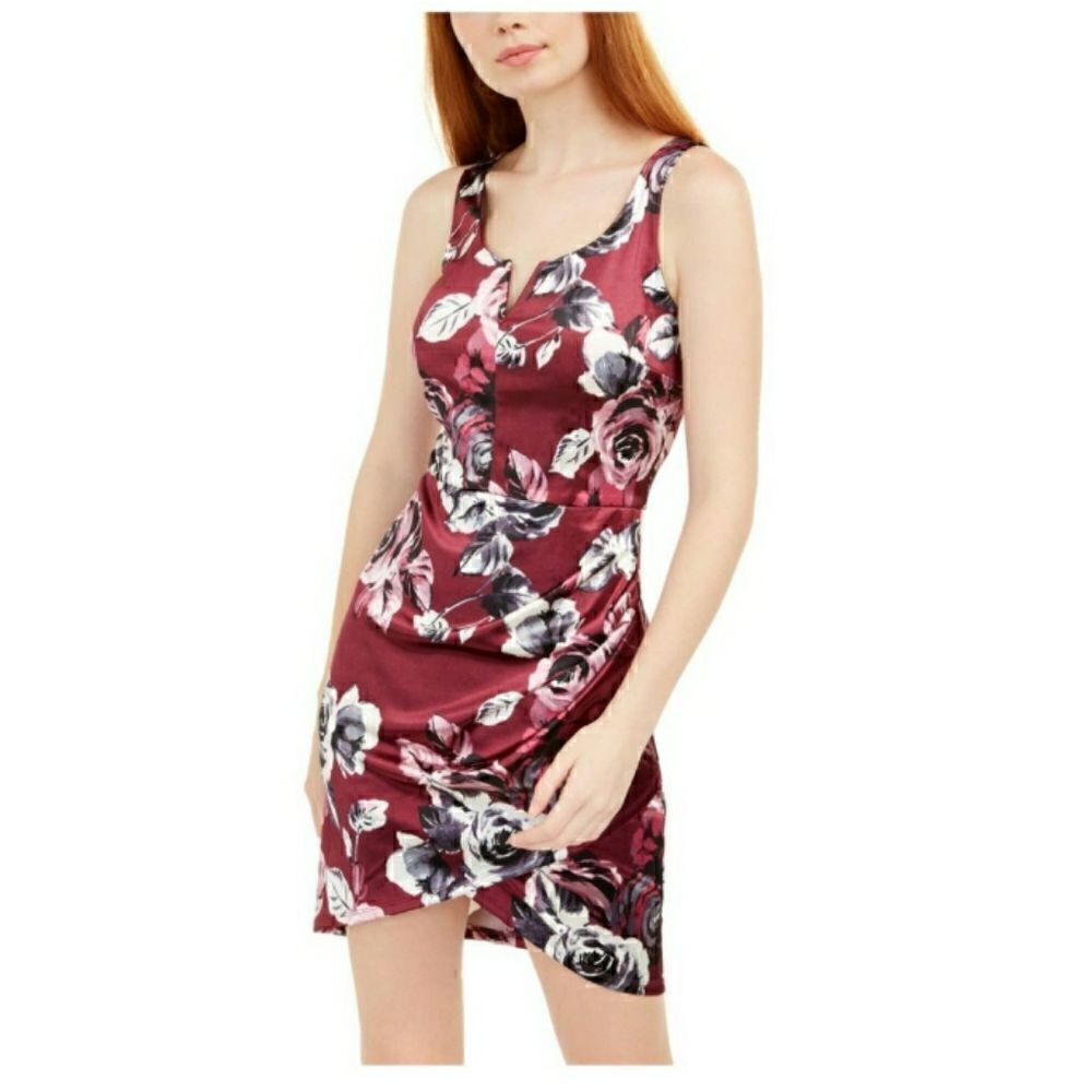 Take 50% OFF- BCX Juniors Floral Print Faux Wrap Sheath Dress, Size-3
